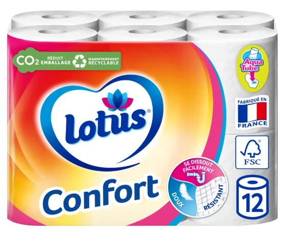 LOTUS Papier toilette blanc aquatube confort 2 épaisseurs - 12 Rouleaux