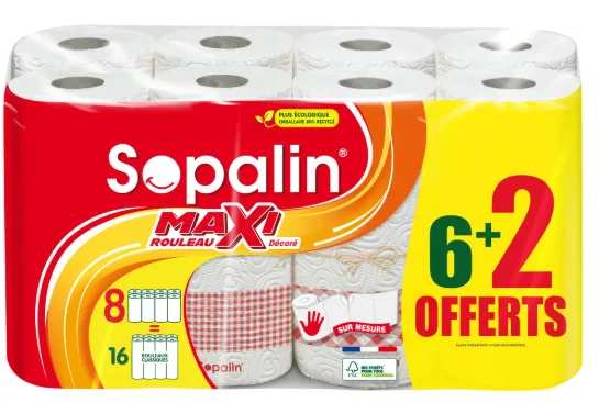 SOPALIN Essuie-tout décoré demi-feuilles maxi rouleau 6+2