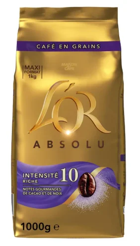 L'OR Café en grains absolu aux notes de cacao et noix Intensité 10 - 1KG
