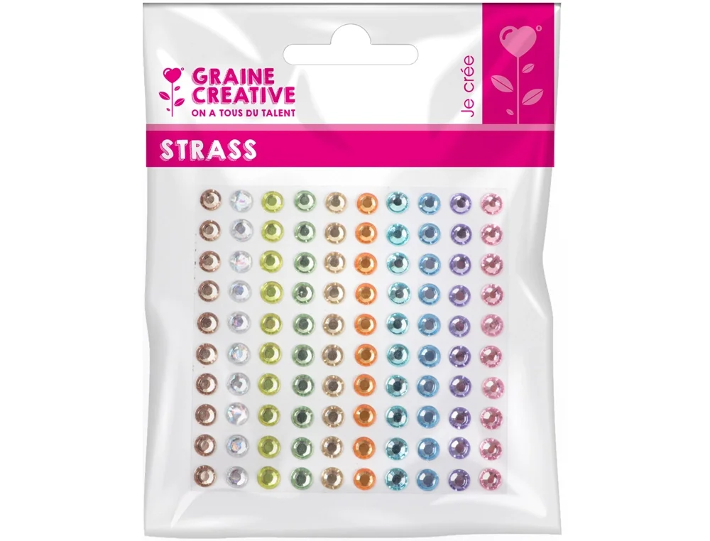 1 planche Graine Creative de 100 strass 5 mm couleurs pastel